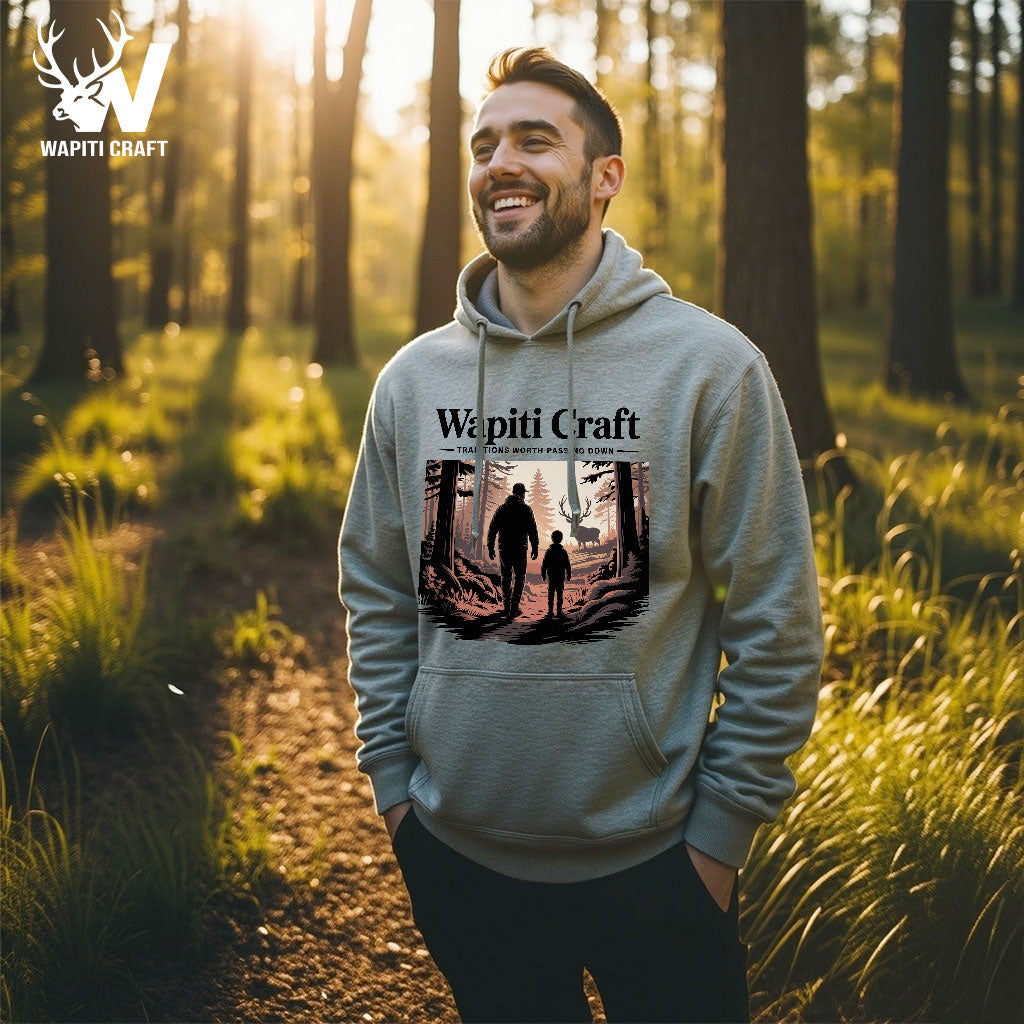 Traditions Worth Passing Down Hunting Hoodie Father Son Wapiti Forest Scene Gift For Dad - Wapiti Craft