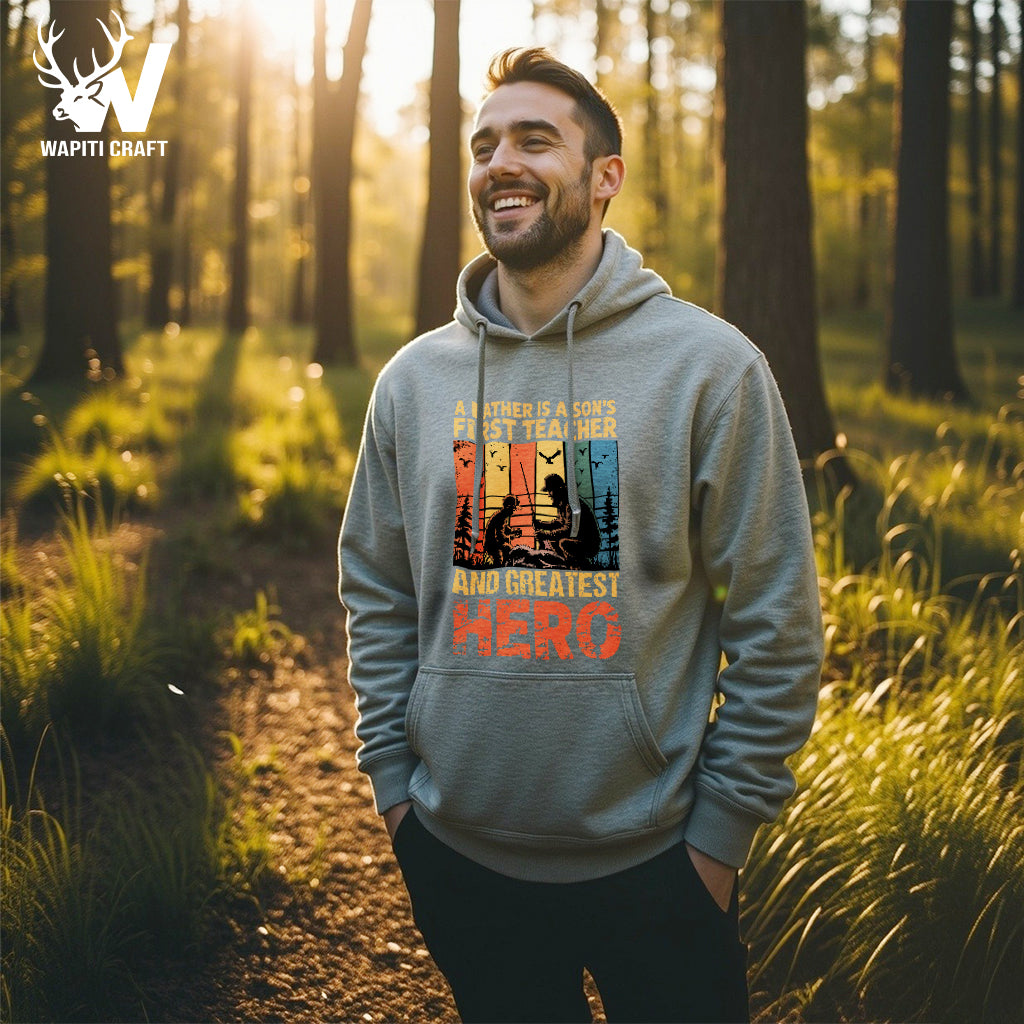 Father Is The Greatest Teacher And Hero Retro Design Hoodie Gift For Father - Wapiti Craft