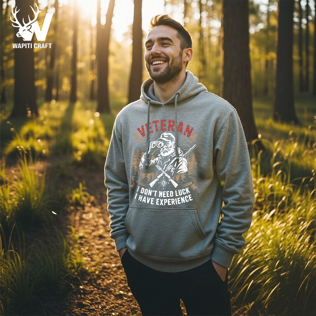 Veteran Hunter Hoodie Experience Over Luck Design for Seasoned Outdoorsmen - Wapiti Craft
