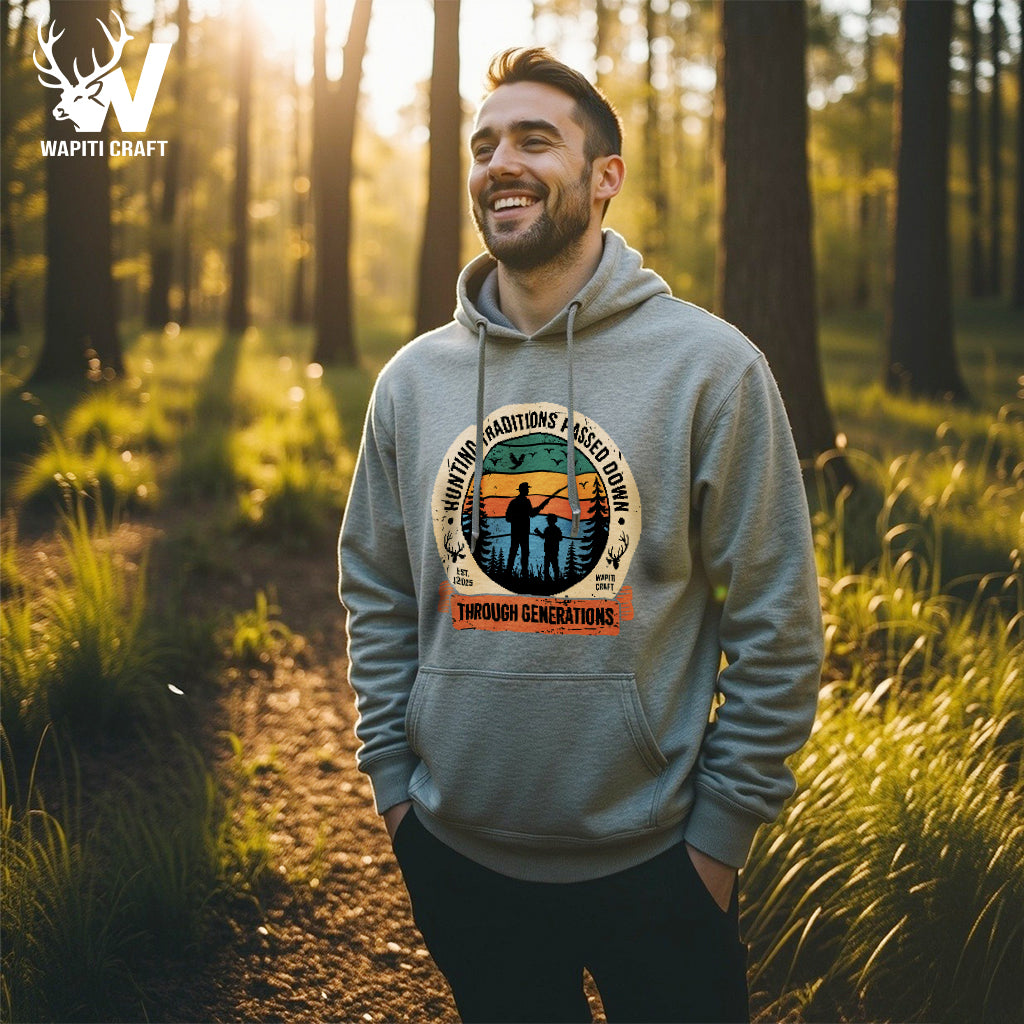 Hunting Traditions Passed Down Hoodie Father and Son Legacy Through Generations Gift for Dad - Wapiti Craft