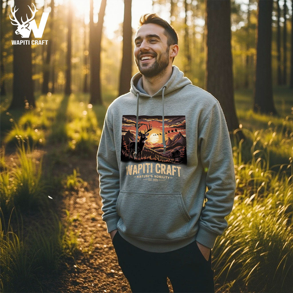 Nature’s Nobility Hoodie Pride and Majesty of the Elk at Mountain Sunset – Wapiti Craft