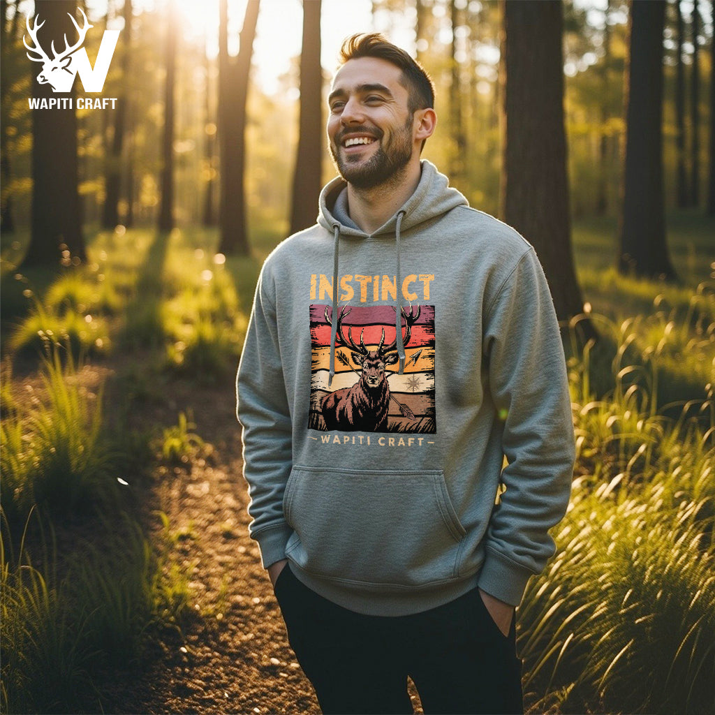 Elk Hunting Instinct Hoodie Retro Sunset Design with the Spirit and Pride of a Hunter - Wapiti Craft