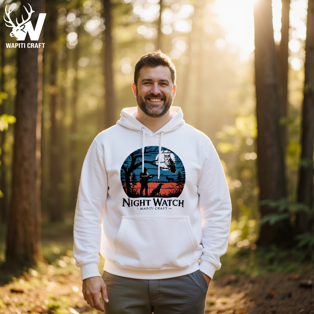 Night Hunt Hoodie Midnight Hunter Memories with Owl and Dog in the Forest Wapiti Craft
