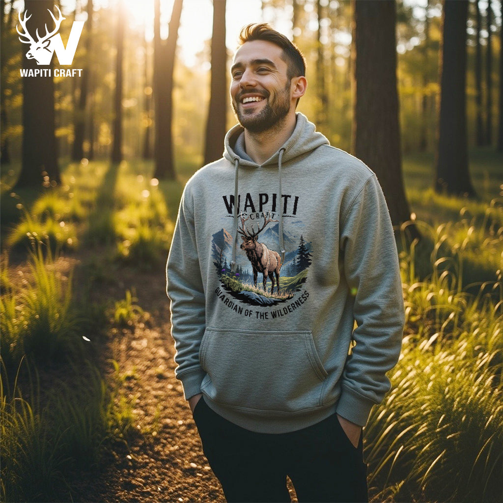 Guardian of the Wilderness Majestic Wapiti in Mountain Forest Scene Hoodie - Wapiti Craft