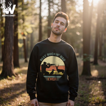 Best Buckin' Dad Ever Hunting Sweatshirt Retro Deer Silhouette Gift for Father - Wapiti Craft