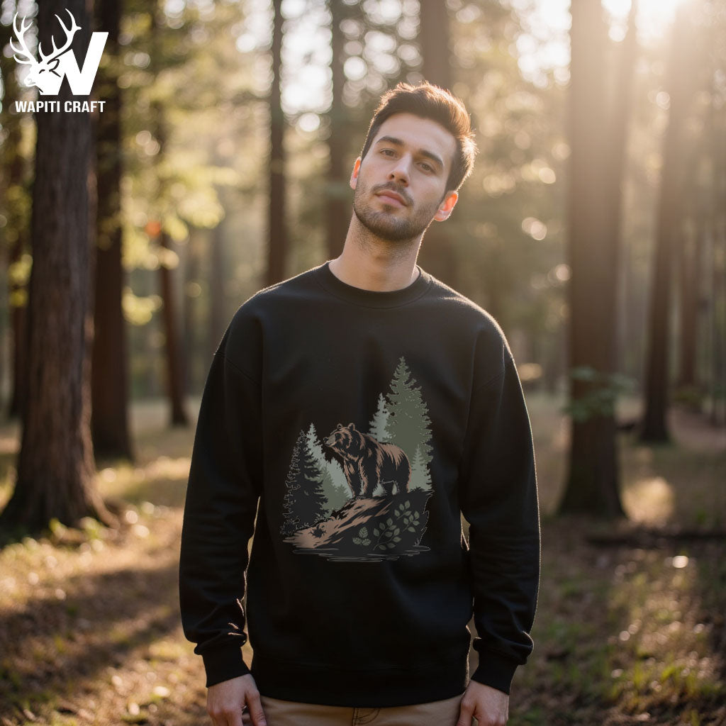 Silent Guardian Sweatshirt Wilderness Bear Minimal Nature Scene - Wapiti Craft