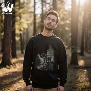 Silent Guardian Sweatshirt Wilderness Bear Minimal Nature Scene - Wapiti Craft