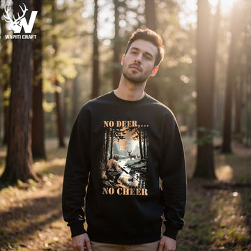 No Deer,... No Cheer Funny Hunting Sweatshirt Retro Forest Artwork Designed By Wapiti Craft