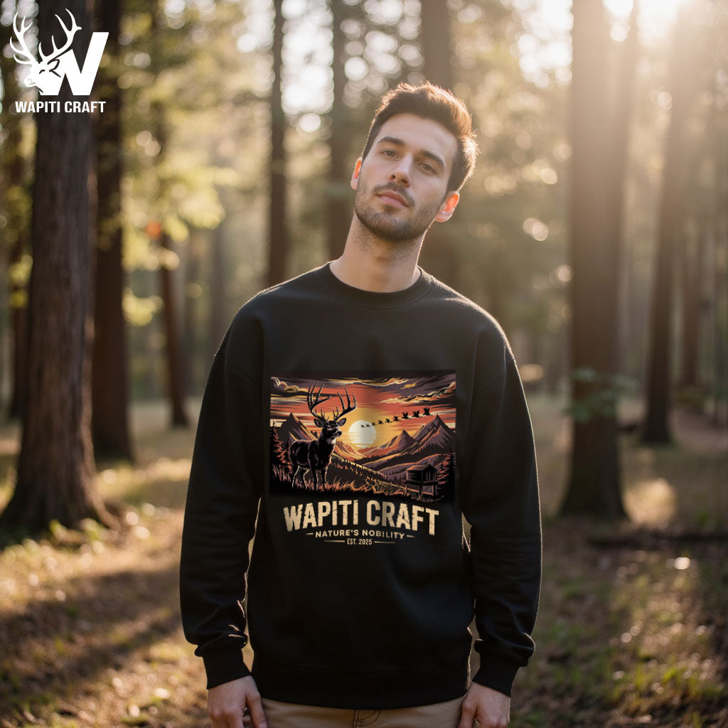 Nature’s Nobility Sweatshirt Pride and Majesty of the Elk at Mountain Sunset – Wapiti Craft