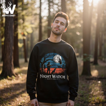 Night Hunt Sweatshirt Midnight Hunter Memories with Owl and Dog in the Forest - Wapiti Craft