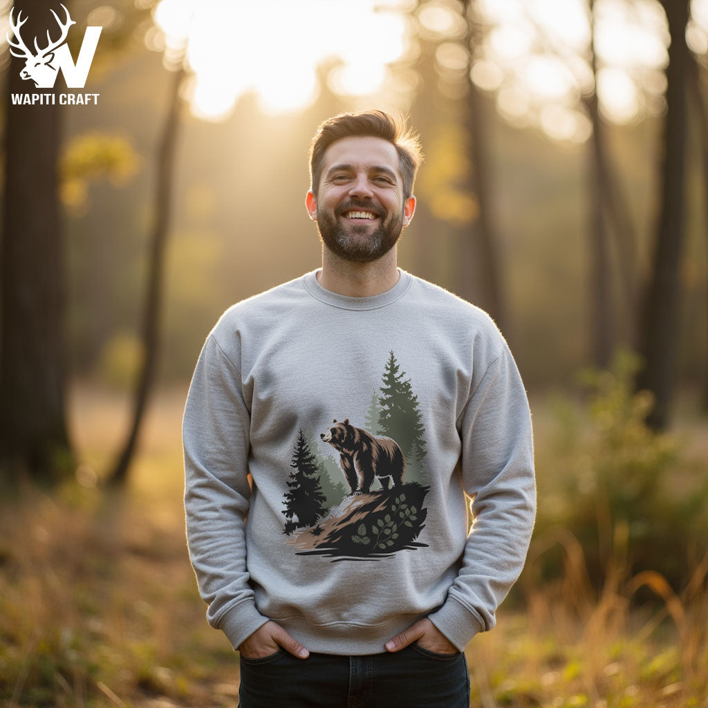 Silent Guardian Sweatshirt Wilderness Bear Minimal Nature Scene - Wapiti Craft