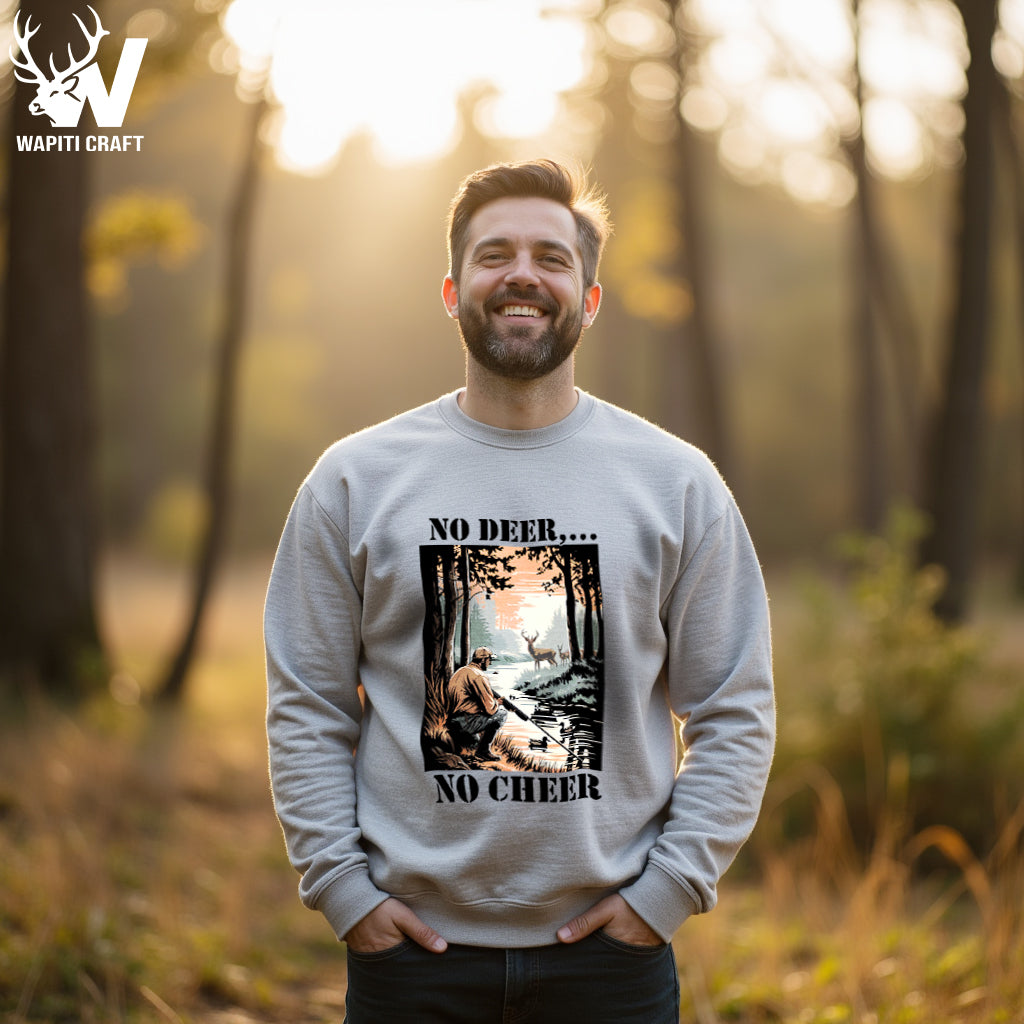 No Deer,... No Cheer Funny Hunting Sweatshirt Retro Forest Artwork Designed By Wapiti Craft
