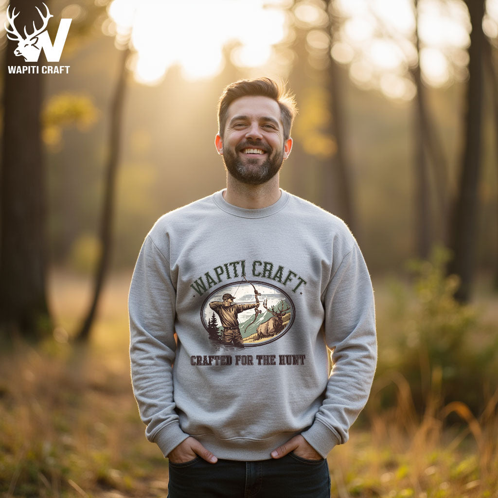 Crafted for the Hunt Sweatshirt Traditional Bowhunting Scene for Skilled Hunters - Wapiti Craft