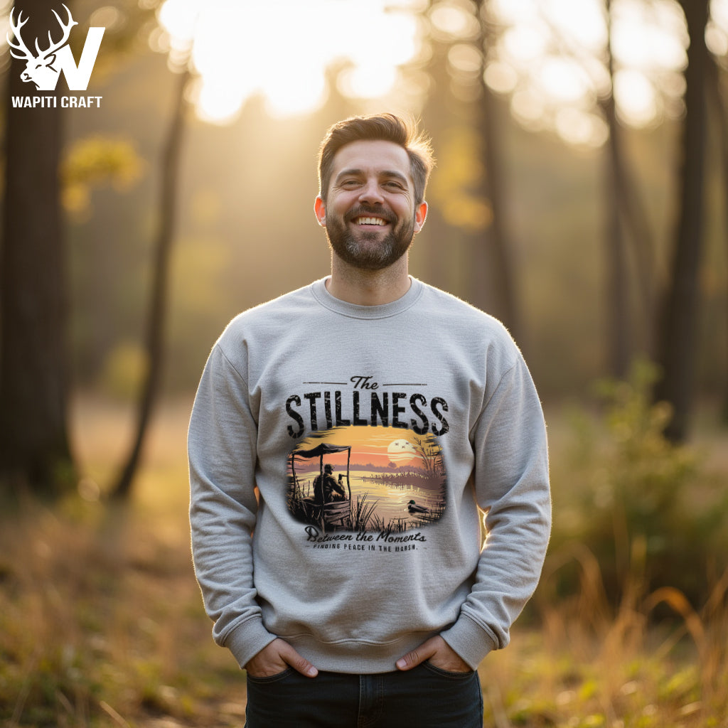 The Stillness Sweatshirt Peaceful Marsh Moments After the Hunt for Nature and Waterfowl Lovers - Wapiti Craft