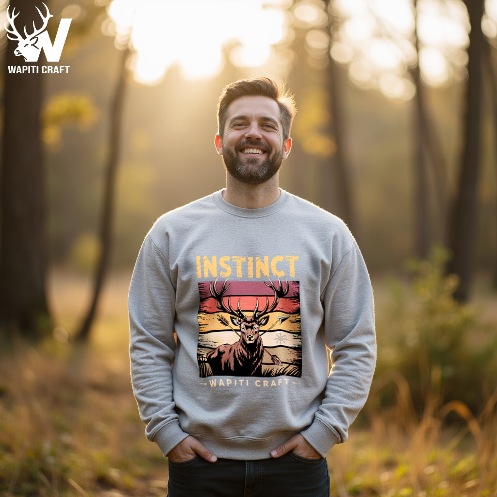 Elk Hunting Instinct Sweatshirt Retro Sunset Design with the Spirit and Pride of a Hunter – Wapiti Craft