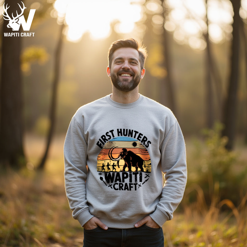 First Hunters Hoodie Vintage Tribal Mammoth Hunting Design for True Outdoorsmen and Hunters - Wapiti Craft