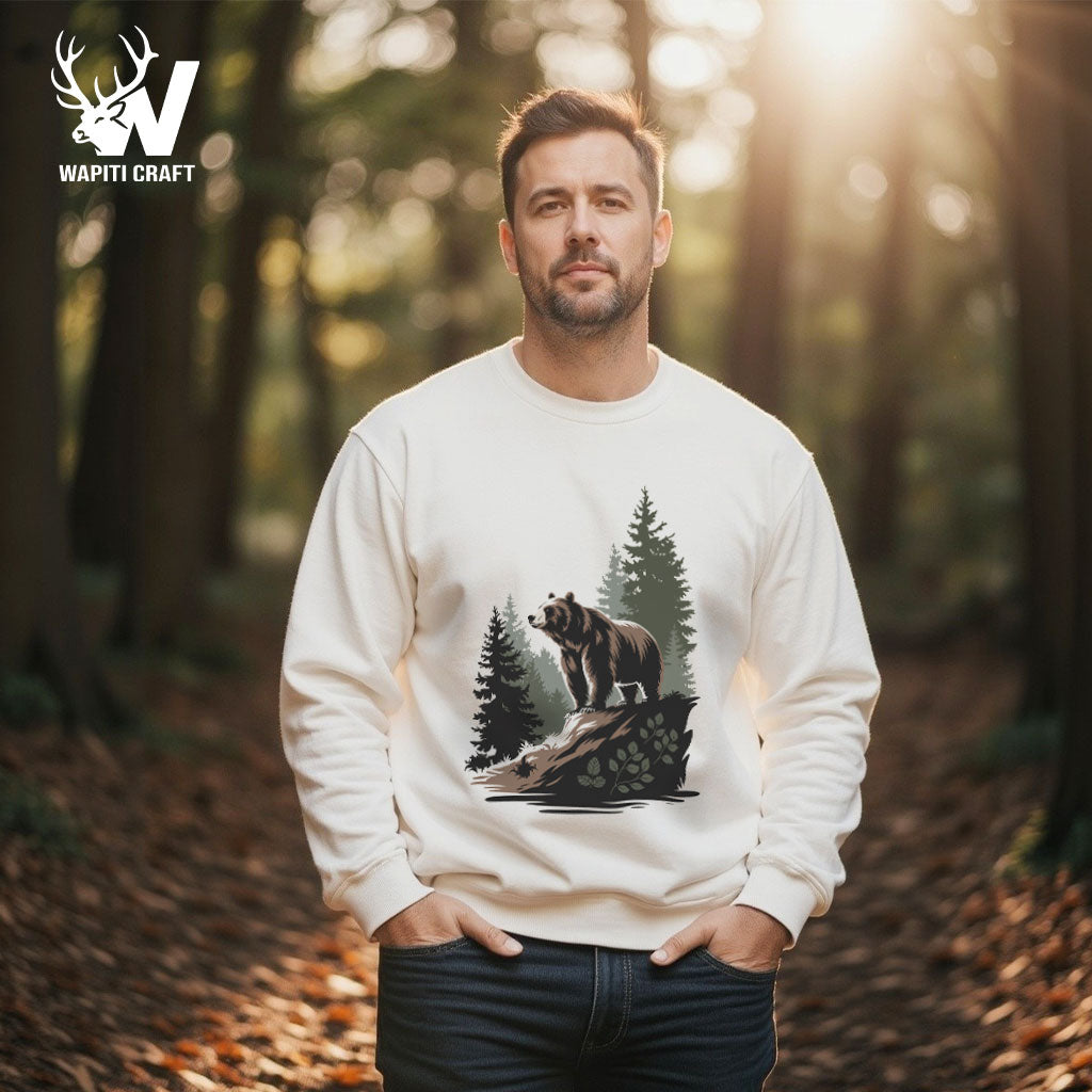 Silent Guardian Sweatshirt Wilderness Bear Minimal Nature Scene - Wapiti Craft