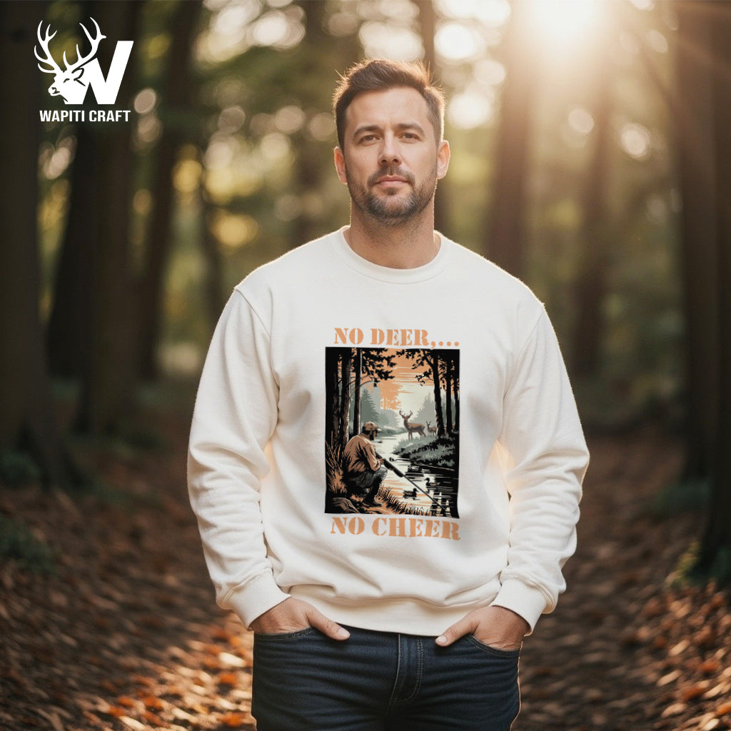 No Deer,... No Cheer Funny Hunting Sweatshirt Retro Forest Artwork Designed By Wapiti Craft