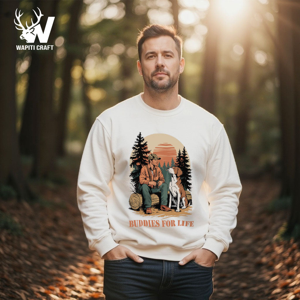 Buddies For Life Hunting Sweatshirt Man and Dog Companionship in the Wild - Wapiti Craft