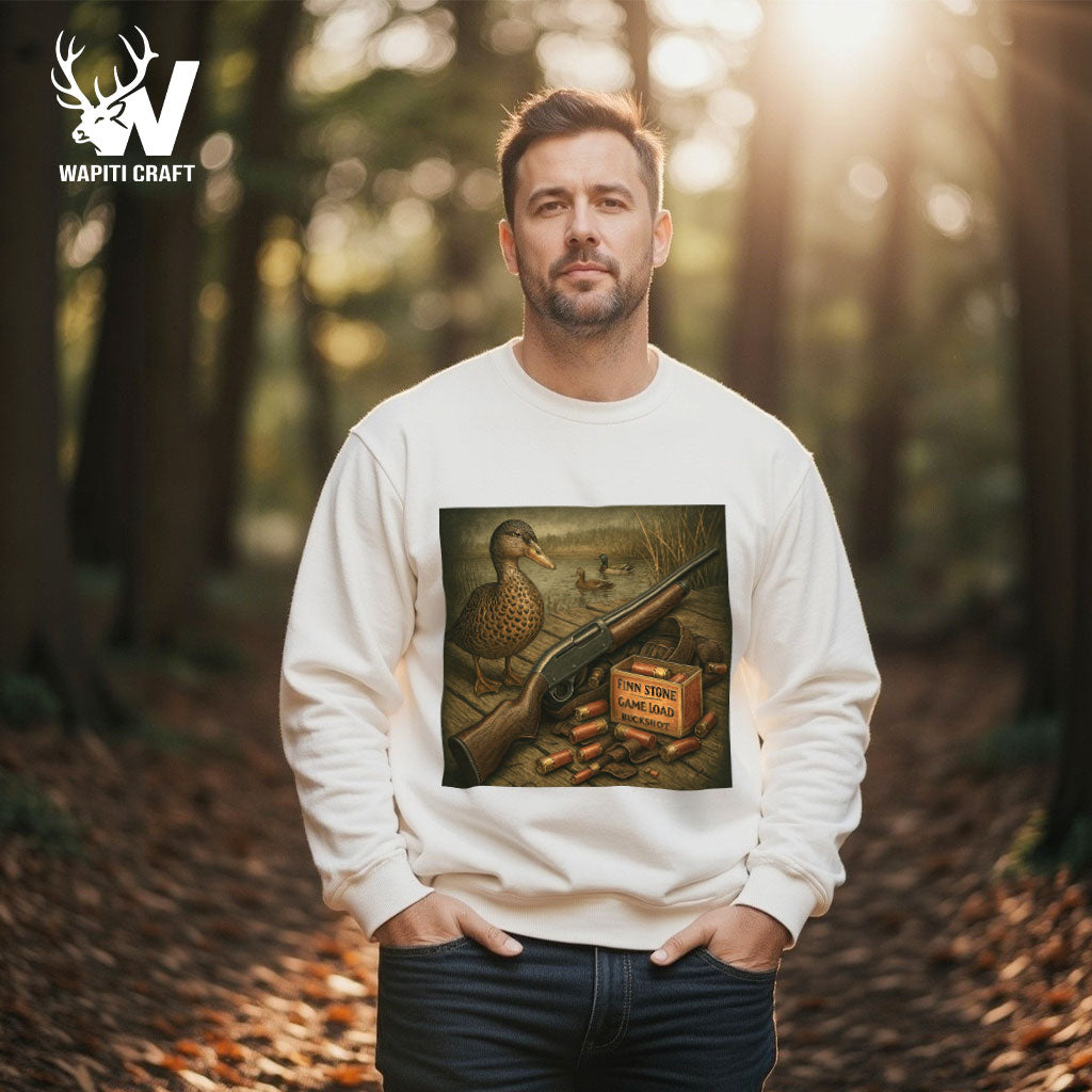 Duck Season Essentials Sweatshirt Waterfowl Hunting Art with Buckshot and Shotgun – Wapiti Craft