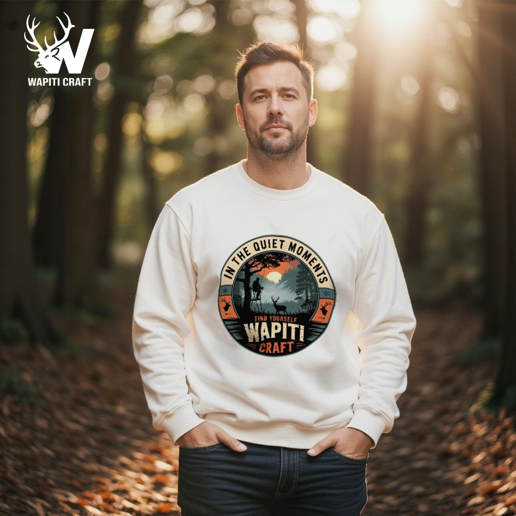 In The Quiet Moments Sweatshirt Reflective Hunter Design for Mindful Outdoorsmen - Wapiti Craft Apparel