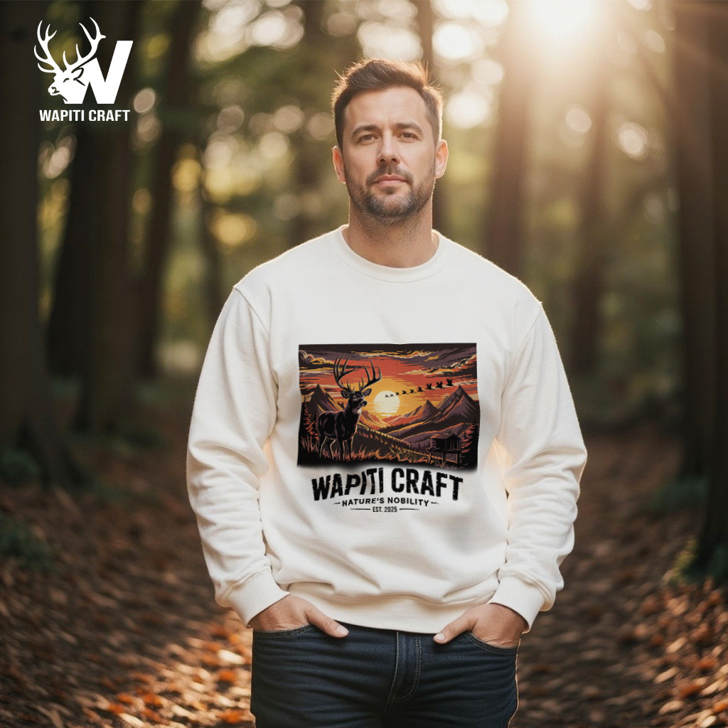 Nature’s Nobility Sweatshirt Pride and Majesty of the Elk at Mountain Sunset – Wapiti Craft