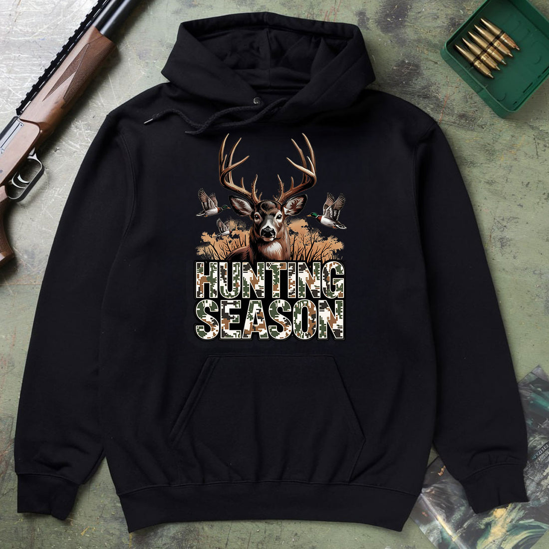 Deer And Duck Hunting Graphic Tee, Hunting Season Shirt For Men, Camo Style Outdoor Shirt, Gift For Hunters, Wapiti Craft Hoodie