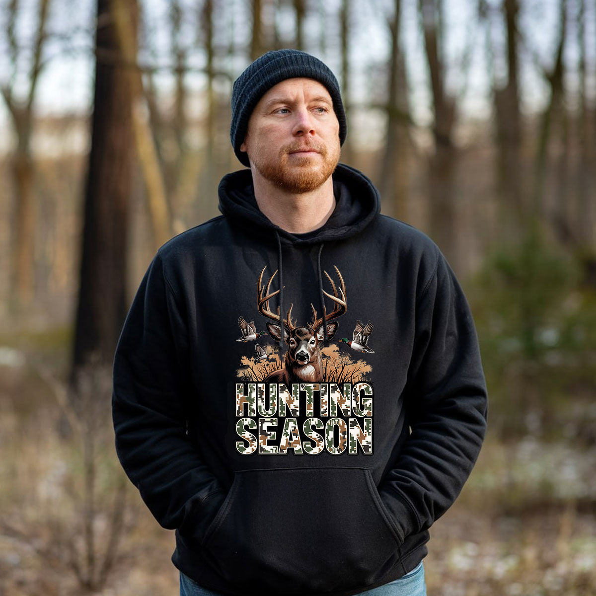 Deer And Duck Hunting Graphic Tee, Hunting Season Shirt For Men, Camo Style Outdoor Shirt, Gift For Hunters, Wapiti Craft Hoodie