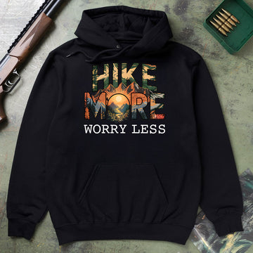 Hiking Shirt For Men, Hike More Worry Less Graphic Tee, Mountain Adventure Nature Shirt, Gift For Hikers, Wapiti Craft Hoodie