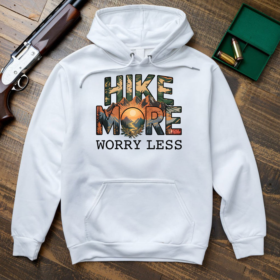 Hiking Shirt For Men, Hike More Worry Less Graphic Tee, Mountain Adventure Nature Shirt, Gift For Hikers, Wapiti Craft Hoodie
