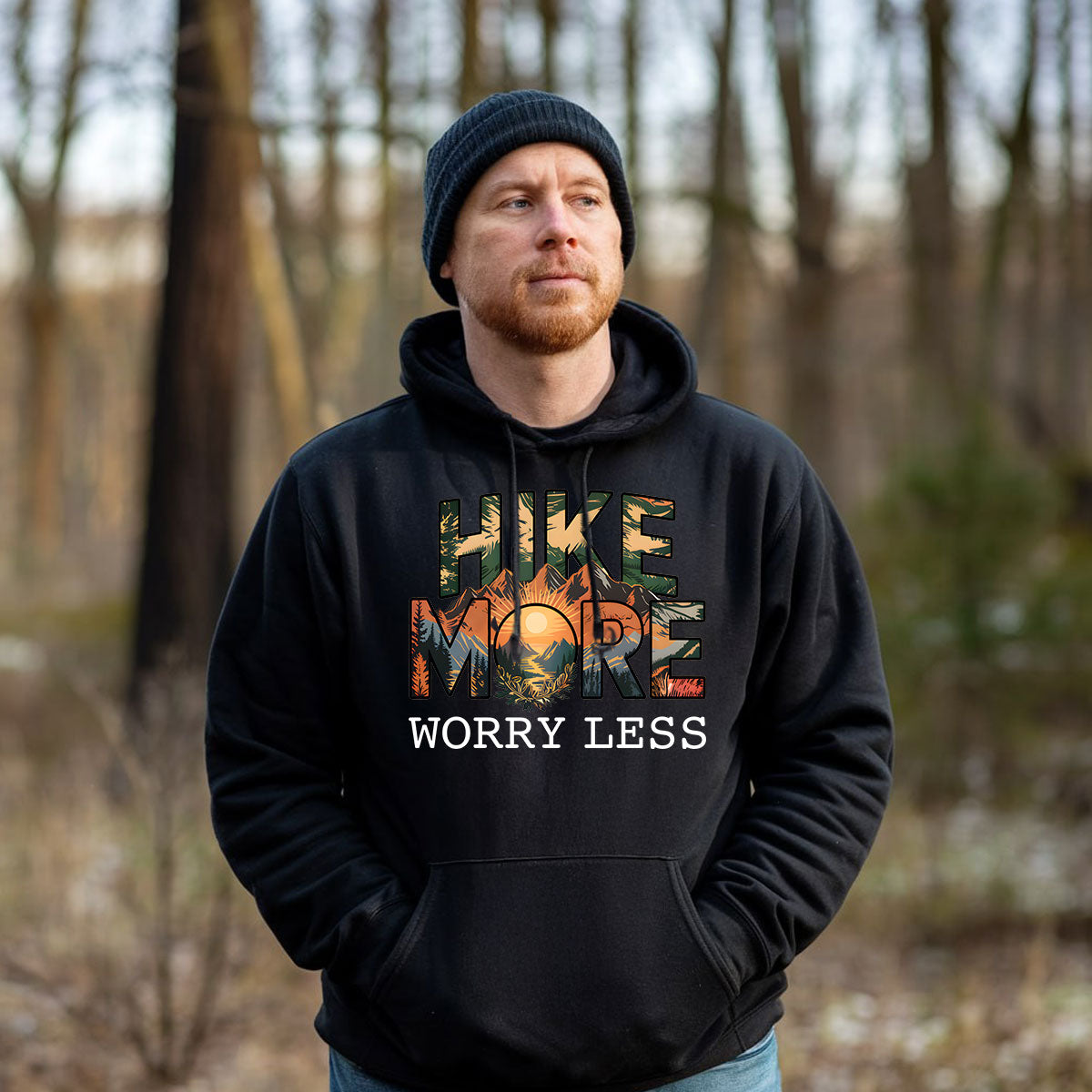 Hiking Shirt For Men, Hike More Worry Less Graphic Tee, Mountain Adventure Nature Shirt, Gift For Hikers, Wapiti Craft Hoodie