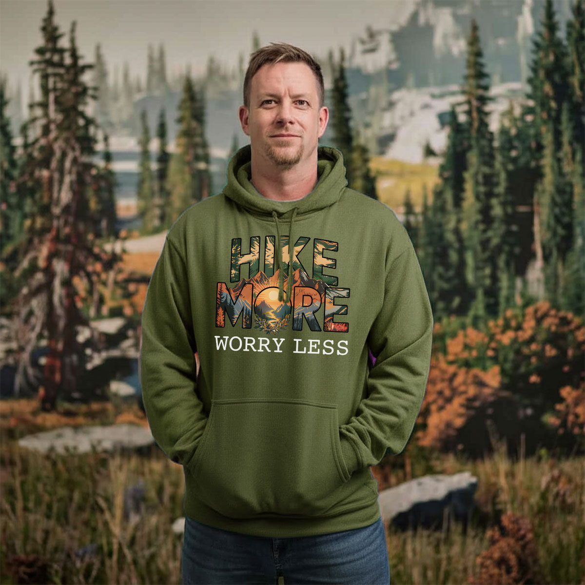 Hiking Shirt For Men, Hike More Worry Less Graphic Tee, Mountain Adventure Nature Shirt, Gift For Hikers, Wapiti Craft Hoodie