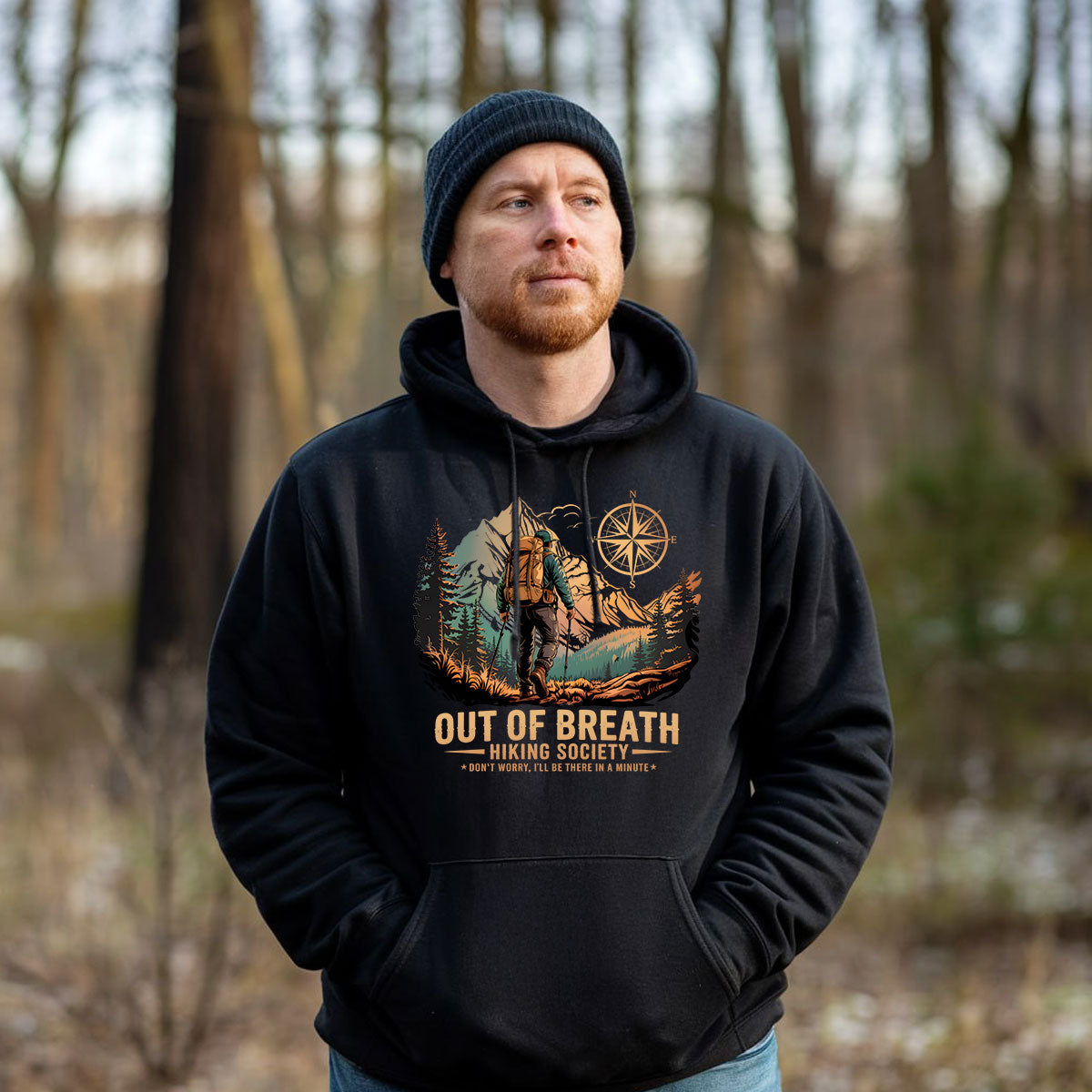 Out Of Breath Hiking Society Tee, Funny Hiking Shirt For Men, Outdoor Adventure Quote Shirt, Gift For Hikers, Wapiti Craft Hoodie