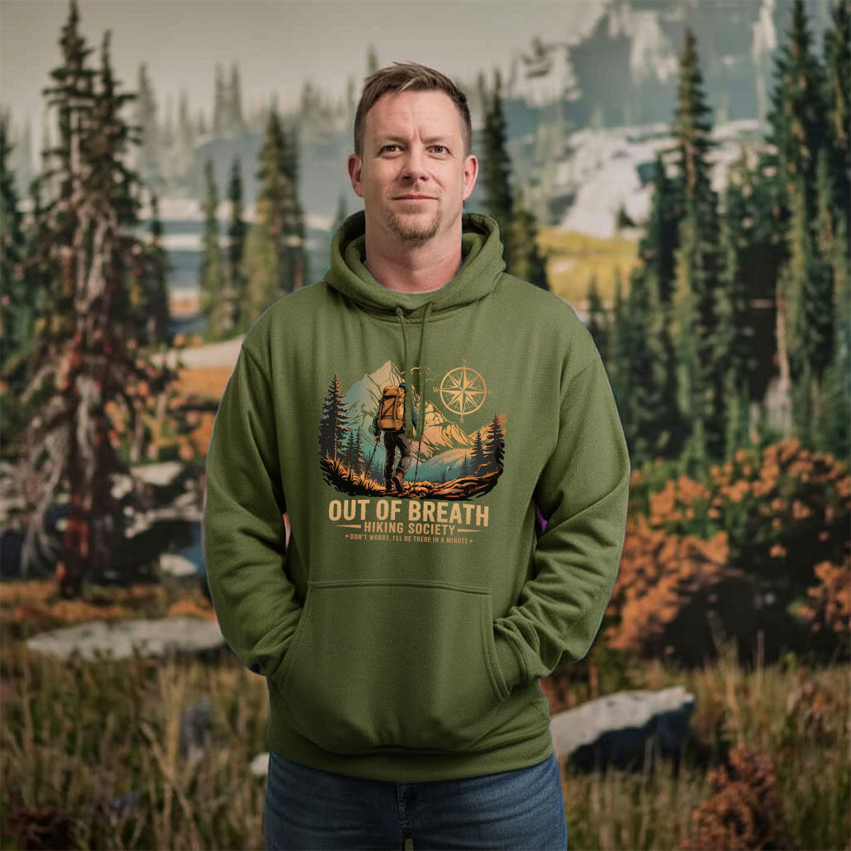 Out Of Breath Hiking Society Tee, Funny Hiking Shirt For Men, Outdoor Adventure Quote Shirt, Gift For Hikers, Wapiti Craft Hoodie