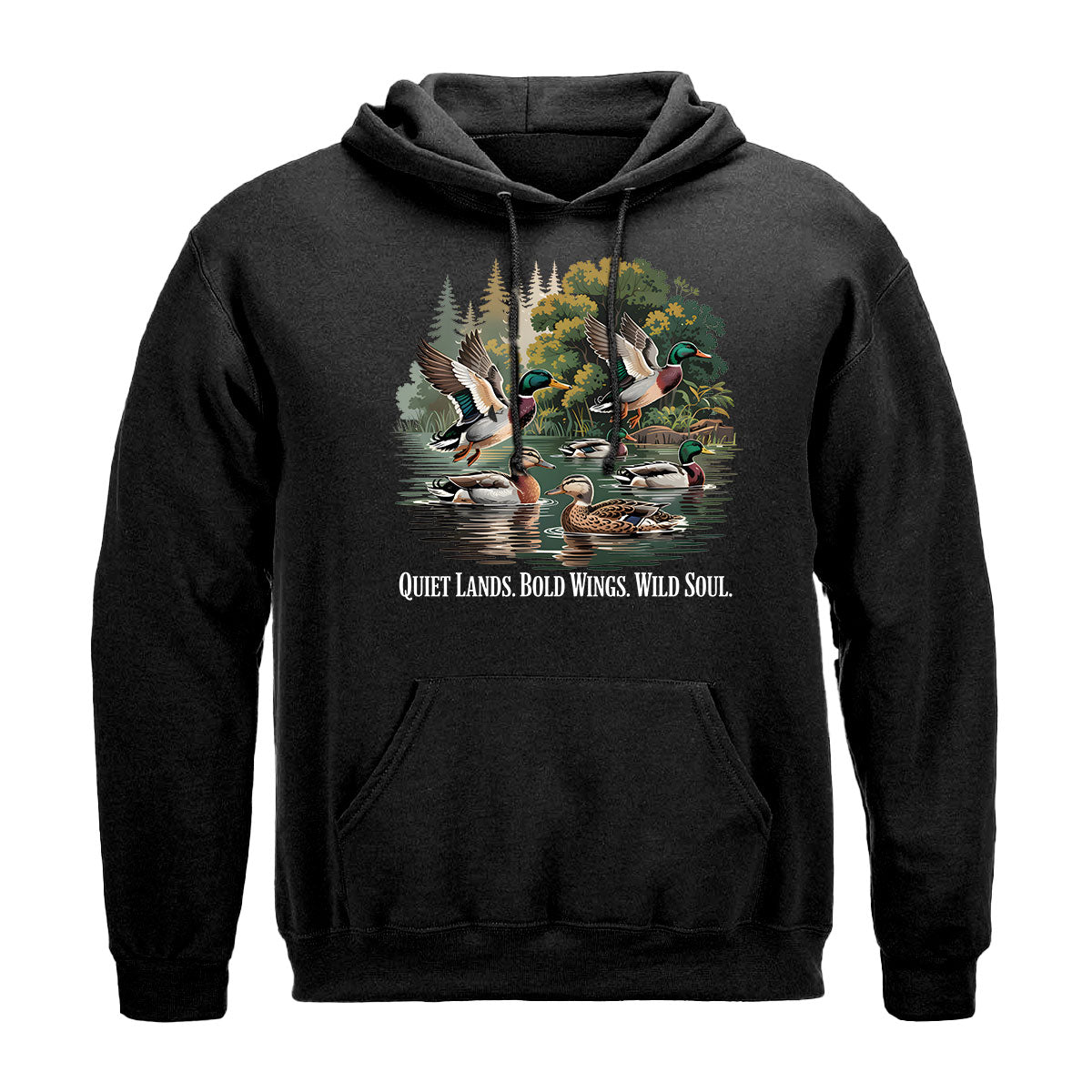 Mallard Ducks Graphic Tee, Duck Hunting Shirt For Men, Quiet Lands Bold Wings Wild Soul Quote, Gift For Duck Hunters, Wapiti Craft Hoodie