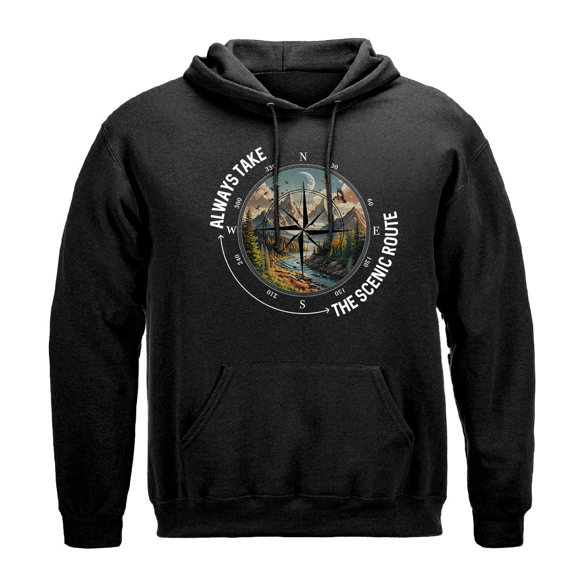 Compass And Mountain View Tee, Scenic Route Shirt For Men, Adventure Road Trip Quote Shirt, Gift For Outdoorsmen, Wapiti Craft Hoodie