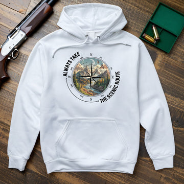Compass And Mountain View Tee, Scenic Route Shirt For Men, Adventure Road Trip Quote Shirt, Gift For Outdoorsmen, Wapiti Craft Hoodie
