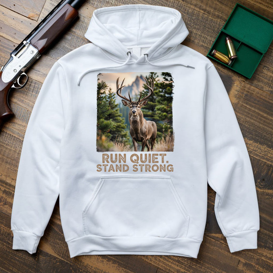 Run Quiet Stand Strong Graphic Tee, Deer Hunting Shirt For Men, Buck Deer Outdoor Shirt, Gift For Hunters, Wapiti Craft Hoodie