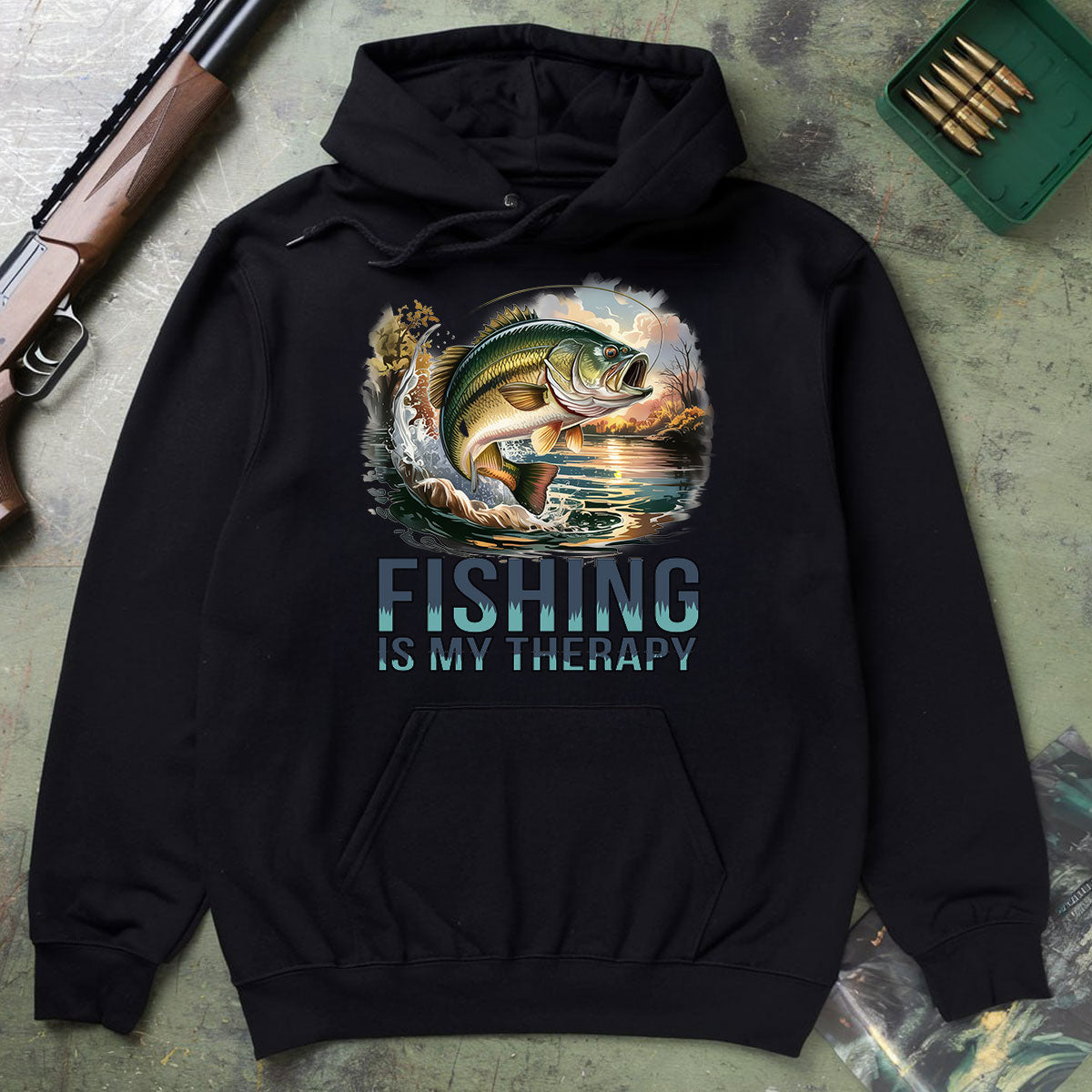 Fishing Is My Therapy Bass Tee, Fishing Shirt For Men, Outdoor Adventure Gift, Gift For Fishermen, Wapiti Craft Hoodie