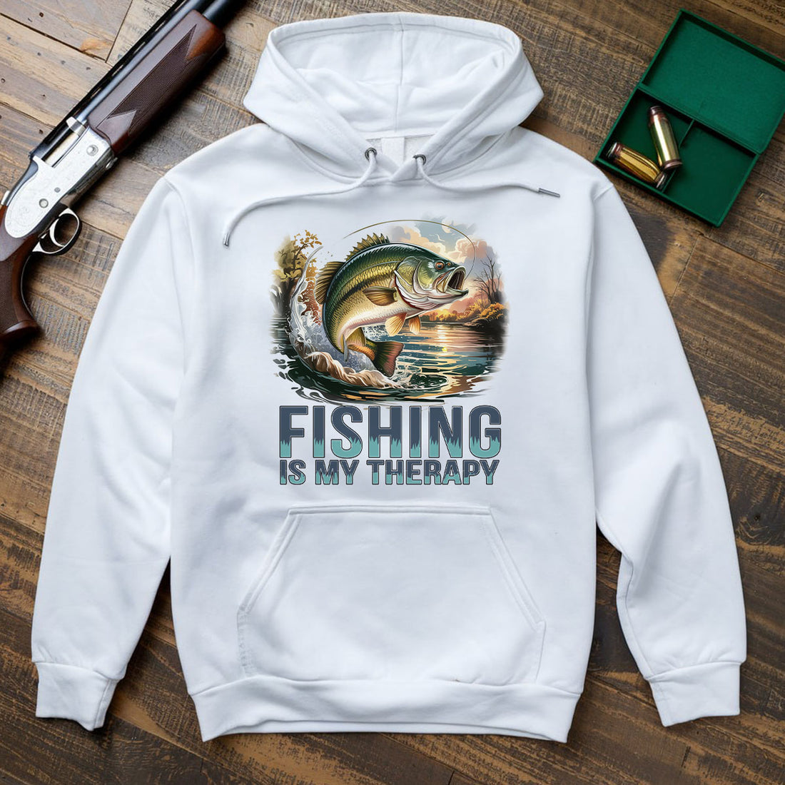 Fishing Is My Therapy Bass Tee, Fishing Shirt For Men, Outdoor Adventure Gift, Gift For Fishermen, Wapiti Craft Hoodie