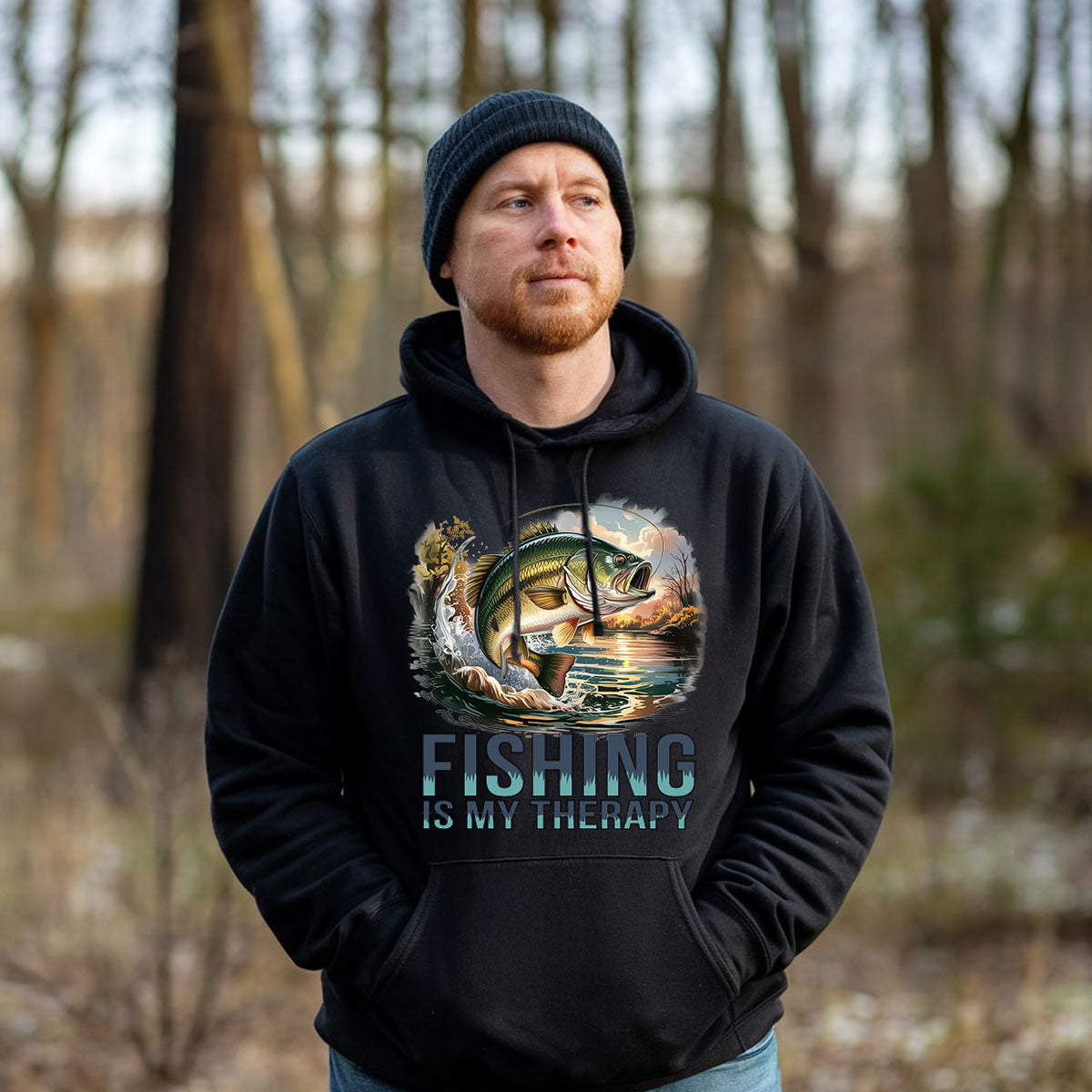 Fishing Is My Therapy Bass Tee, Fishing Shirt For Men, Outdoor Adventure Gift, Gift For Fishermen, Wapiti Craft Hoodie