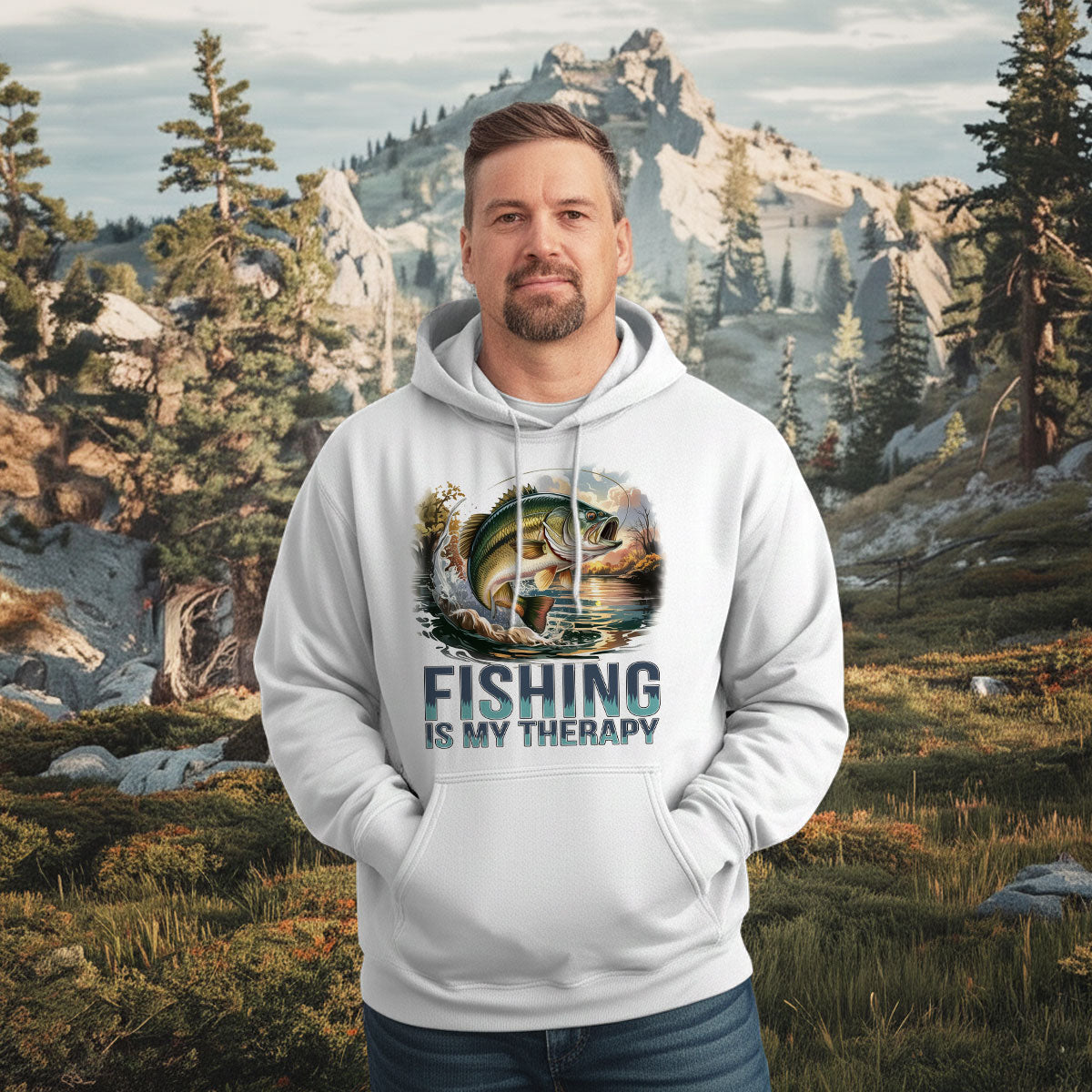 Fishing Is My Therapy Bass Tee, Fishing Shirt For Men, Outdoor Adventure Gift, Gift For Fishermen, Wapiti Craft Hoodie