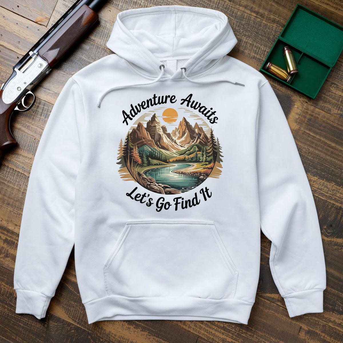 Adventure Shirt For Men, Adventure Awaits Let’s Go Find It Tee, Mountain River Exploration Shirt, Gift For Hikers, Wapiti Craft Hoodie