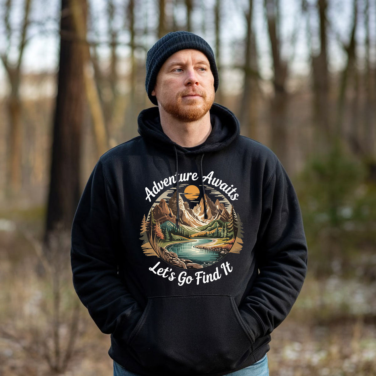 Adventure Shirt For Men, Adventure Awaits Let’s Go Find It Tee, Mountain River Exploration Shirt, Gift For Hikers, Wapiti Craft Hoodie