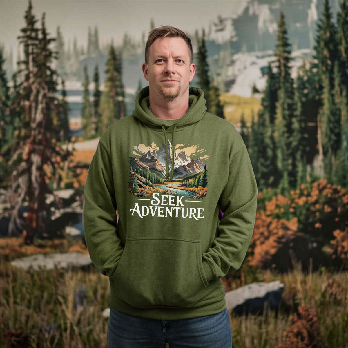 Seek Adventure Graphic Tee, Adventure Shirt For Men, Mountain Exploration Outdoors Shirt, Gift For Adventurers, Wapiti Craft Hoodie