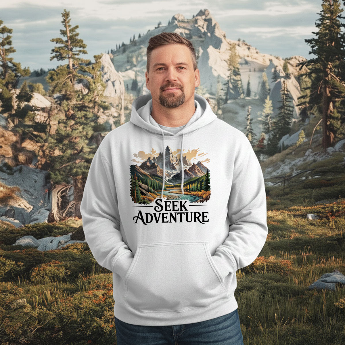 Seek Adventure Graphic Tee, Adventure Shirt For Men, Mountain Exploration Outdoors Shirt, Gift For Adventurers, Wapiti Craft Hoodie
