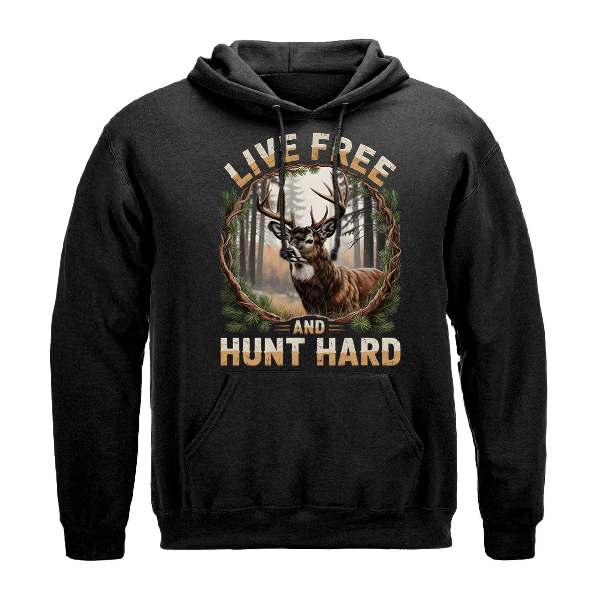 Live Free And Hunt Hard Shirt, Deer Hunting Tee, Buck Hunter T-shirt, Gift For Hunters, Wapiti Craft Hoodie