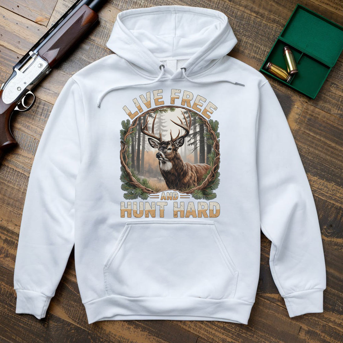 Live Free And Hunt Hard Shirt, Deer Hunting Tee, Buck Hunter T-shirt, Gift For Hunters, Wapiti Craft Hoodie