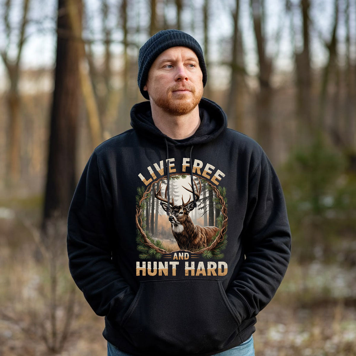 Live Free And Hunt Hard Shirt, Deer Hunting Tee, Buck Hunter T-shirt, Gift For Hunters, Wapiti Craft Hoodie