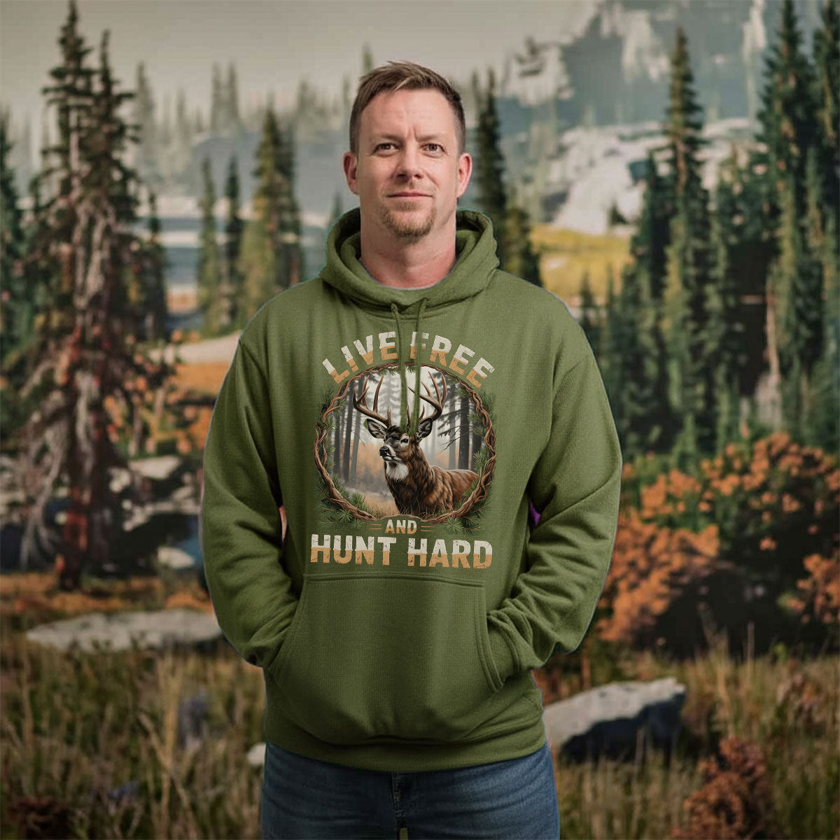 Live Free And Hunt Hard Shirt, Deer Hunting Tee, Buck Hunter T-shirt, Gift For Hunters, Wapiti Craft Hoodie